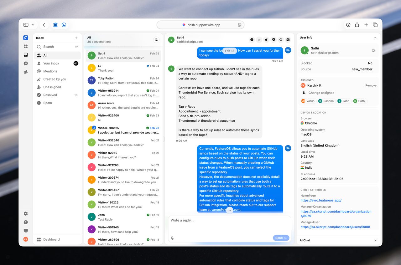 SupportWire dashboard