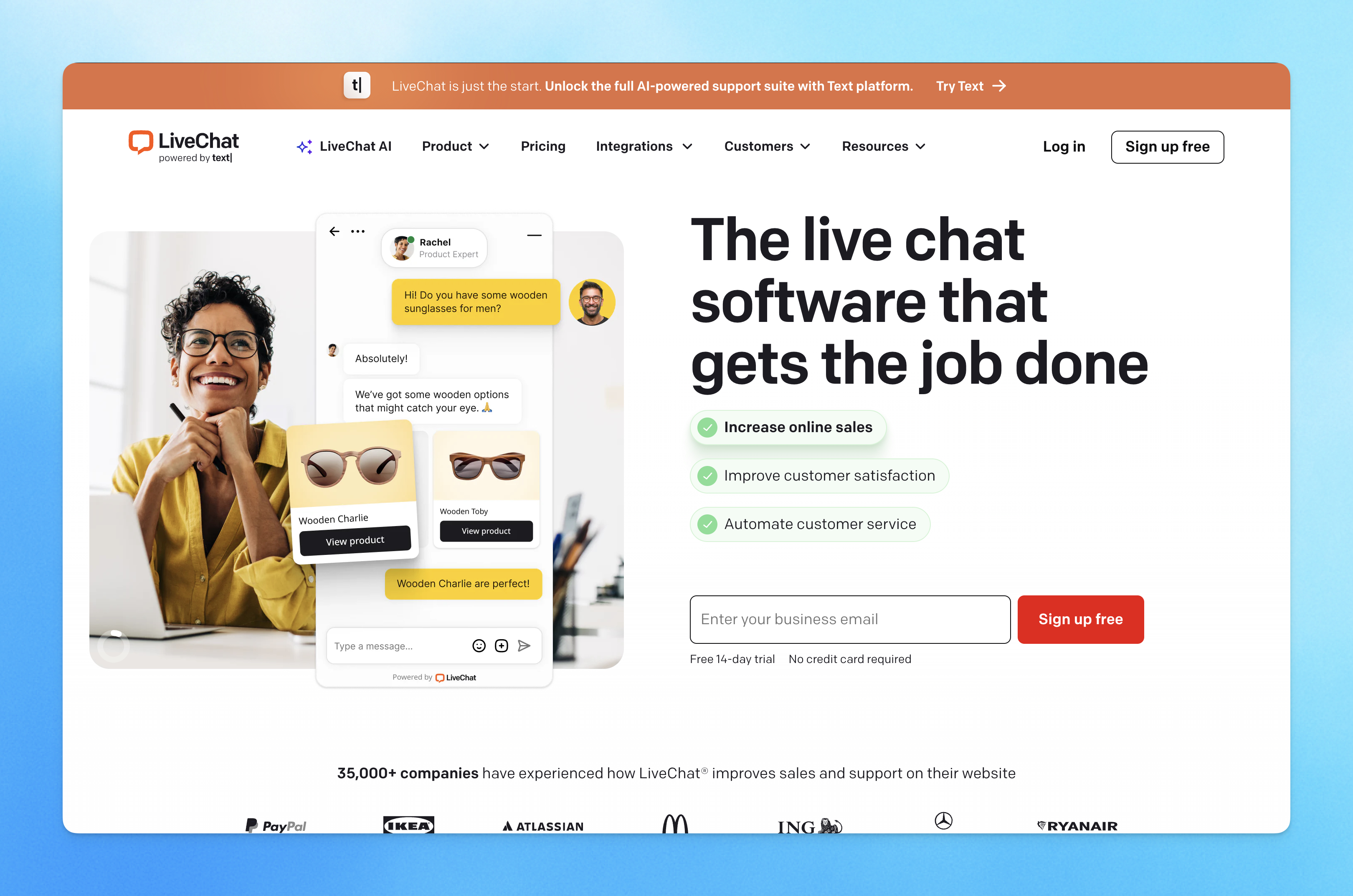 LiveChat chat interface